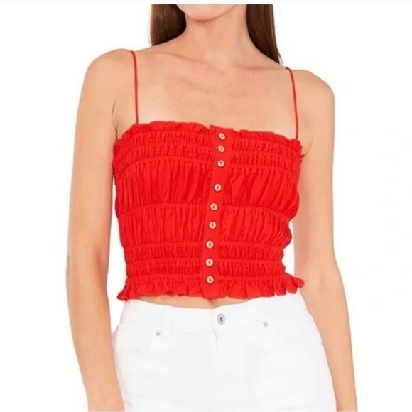 Chelsea & Violet Red Ruffle Crop Top Button Front Spaghetti Strap Large - Picture 5 of 5